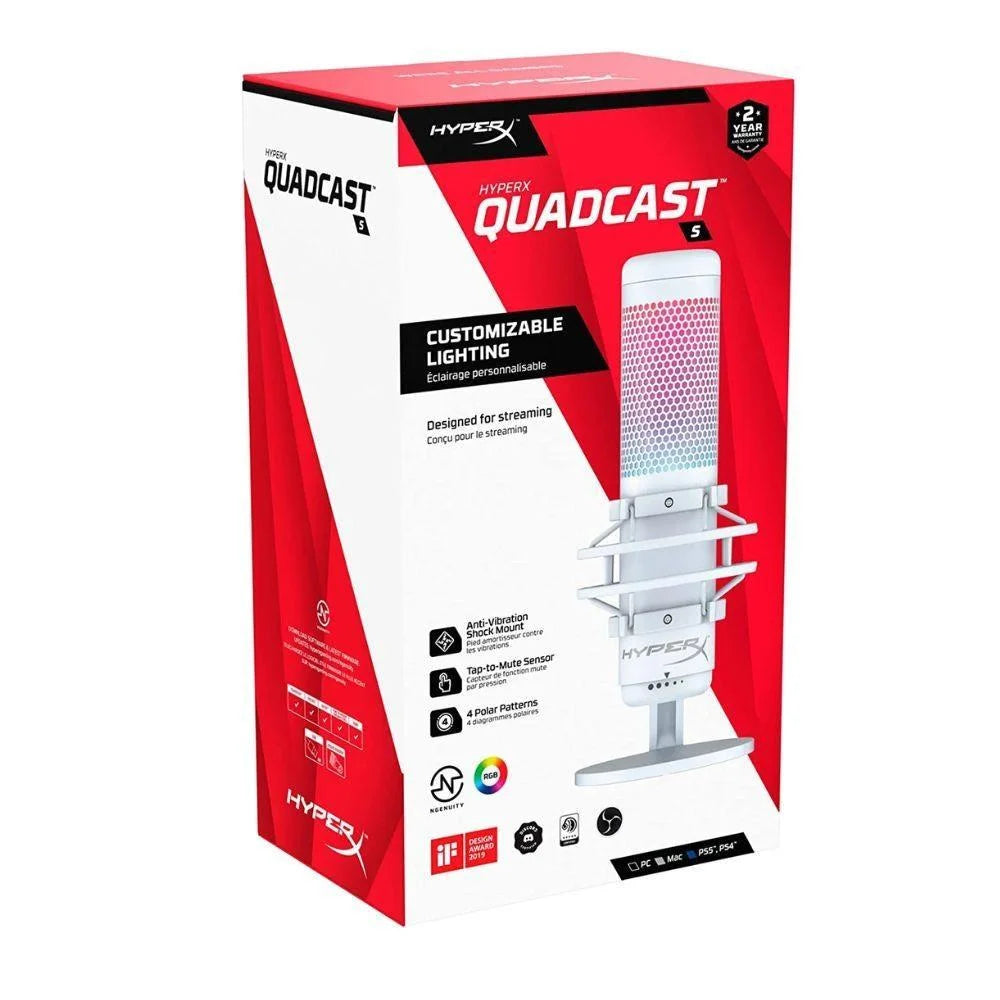 Hyperx quadcast s microphone - usb microphone with rgb lighting in white - streaming