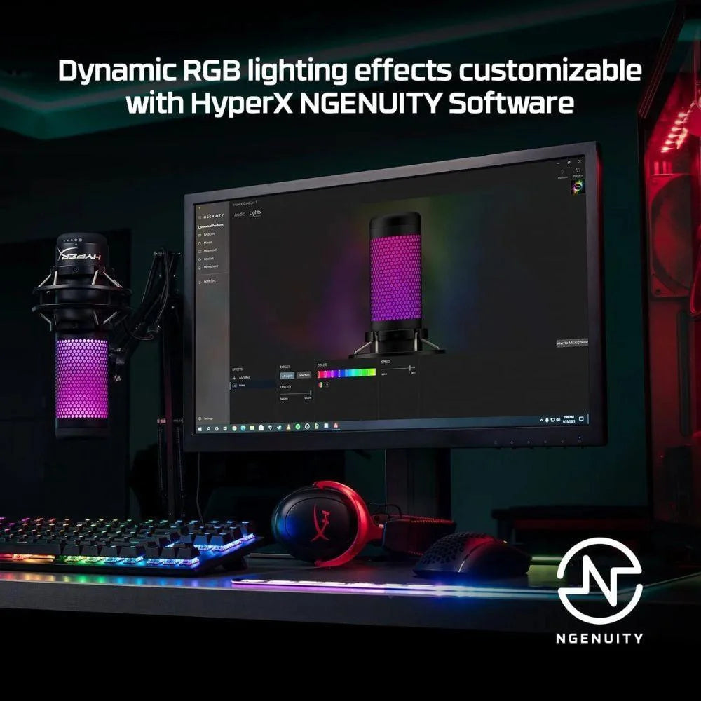 Hyperx quadcast s microphone - usb microphone with rgb lighting in white - streaming