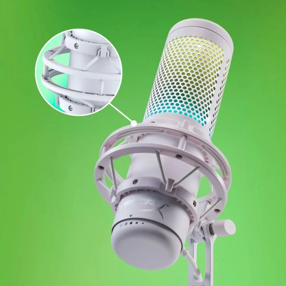 Hyperx quadcast s microphone - usb microphone with rgb lighting in white - streaming