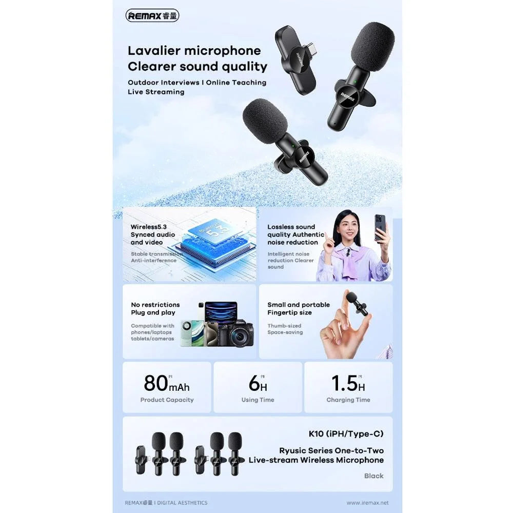 Remax wireless microphone k10 - one-to-two live-streaming solution - streaming