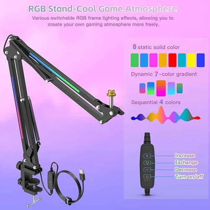 Zealsound rgb microphone arm stand with rgb light for ultimate audio experience - streaming