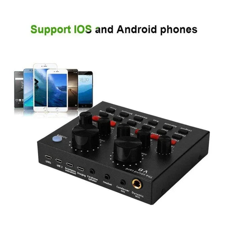 Sound card v8 mixer bluetooth soundcard v8 audio soundcard - microphones