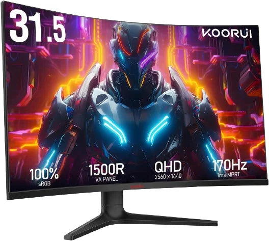 Koorui 32 inch curved gaming monitor - qhd (2560 x 1440) 2k display 170hz - pc hardware