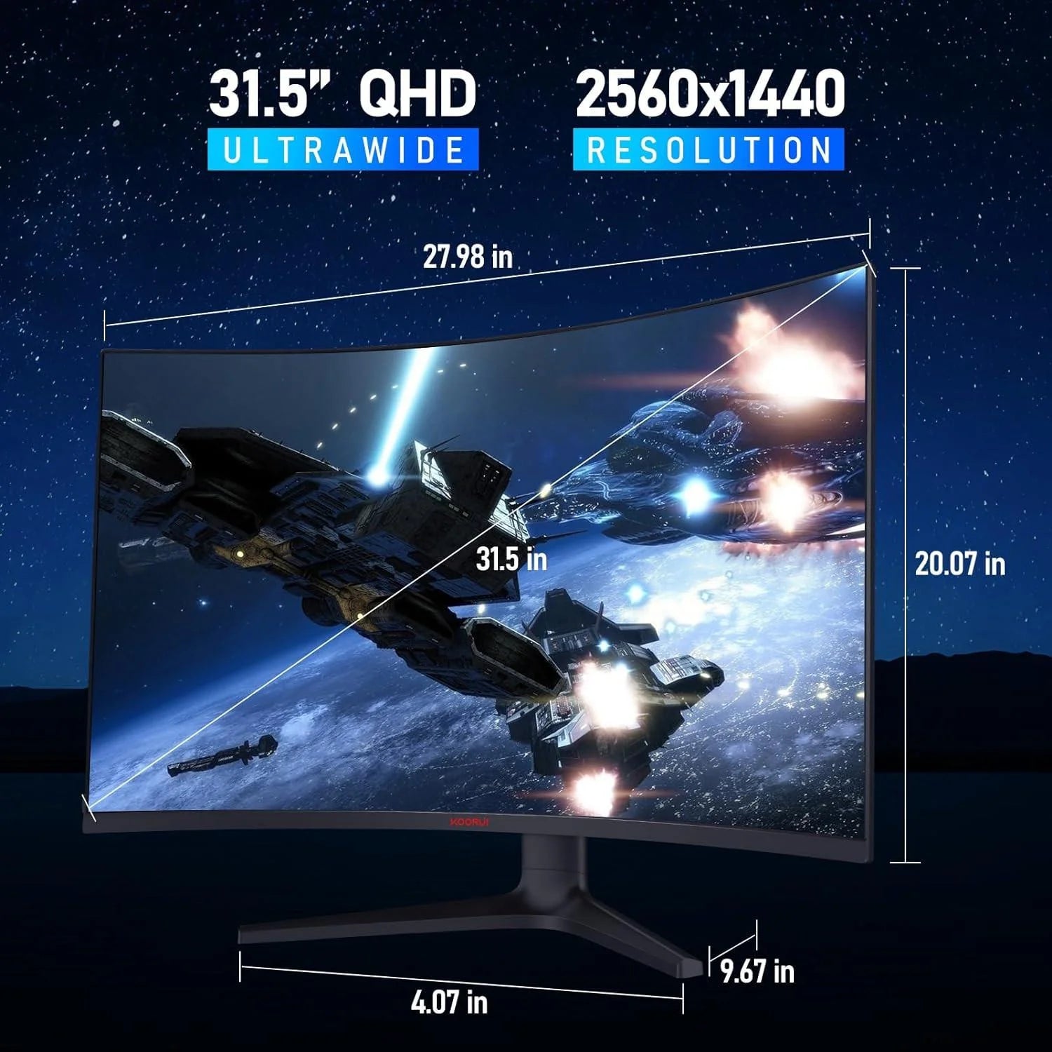Koorui 32 inch curved gaming monitor - qhd (2560 x 1440) 2k display 170hz - pc hardware