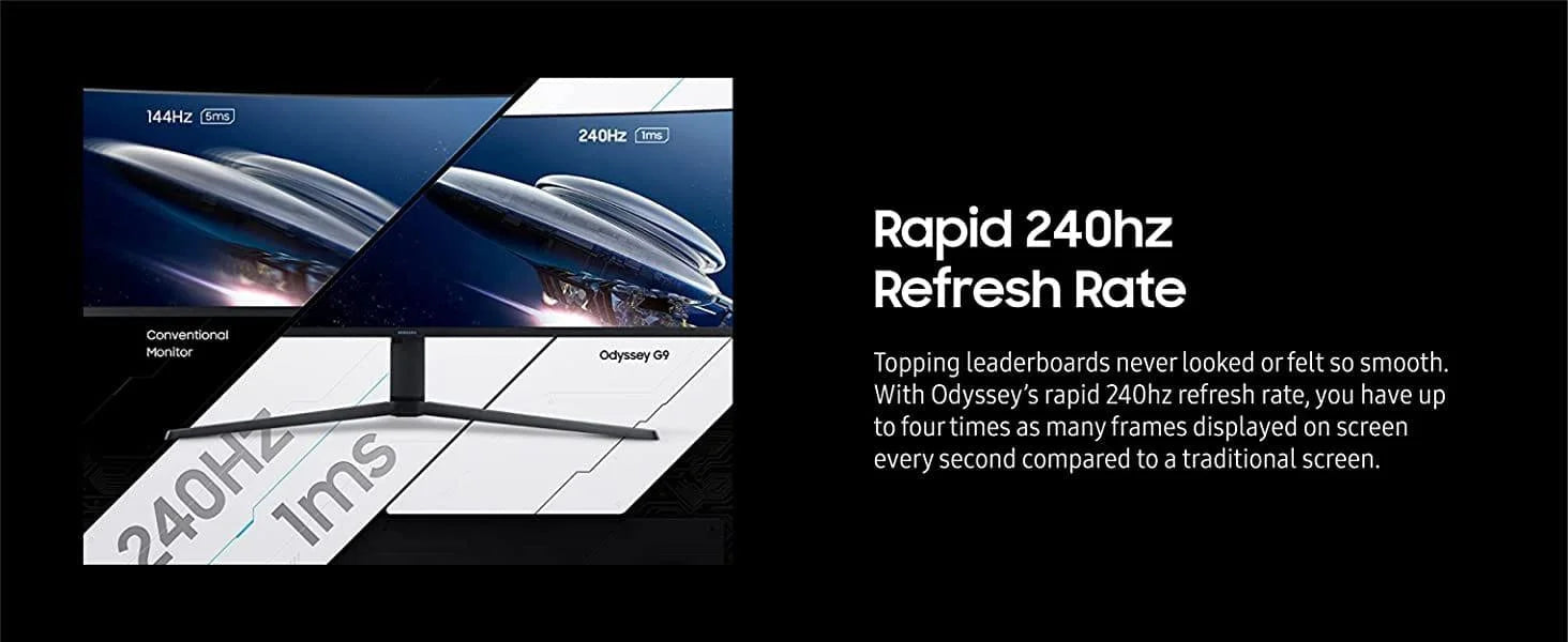 Samsung 49” odyssey g9 gaming monitor 1000r curved qled dual qhd 240hz - pc hardware