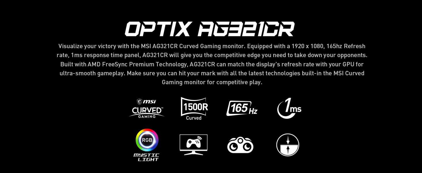Msi Optix Ag321cr 32" Curved 1500r Full Hd 165hz 1ms - Gameonjo