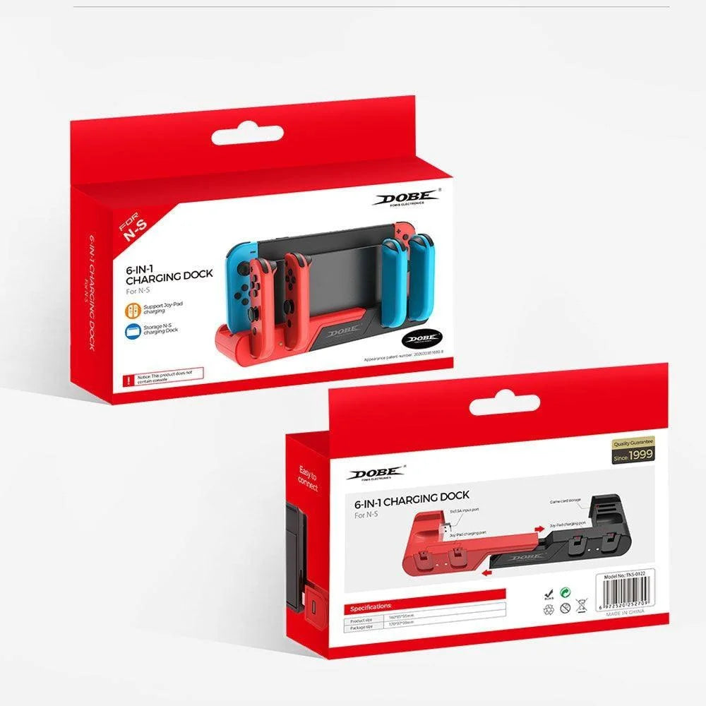Dobe tns-0122 charging dock 6 in 1 for n-s - console | nintendo essentials