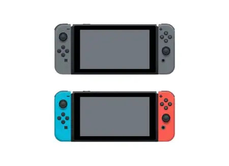 Nintendo switch consoles in gray, blue and red color variants.