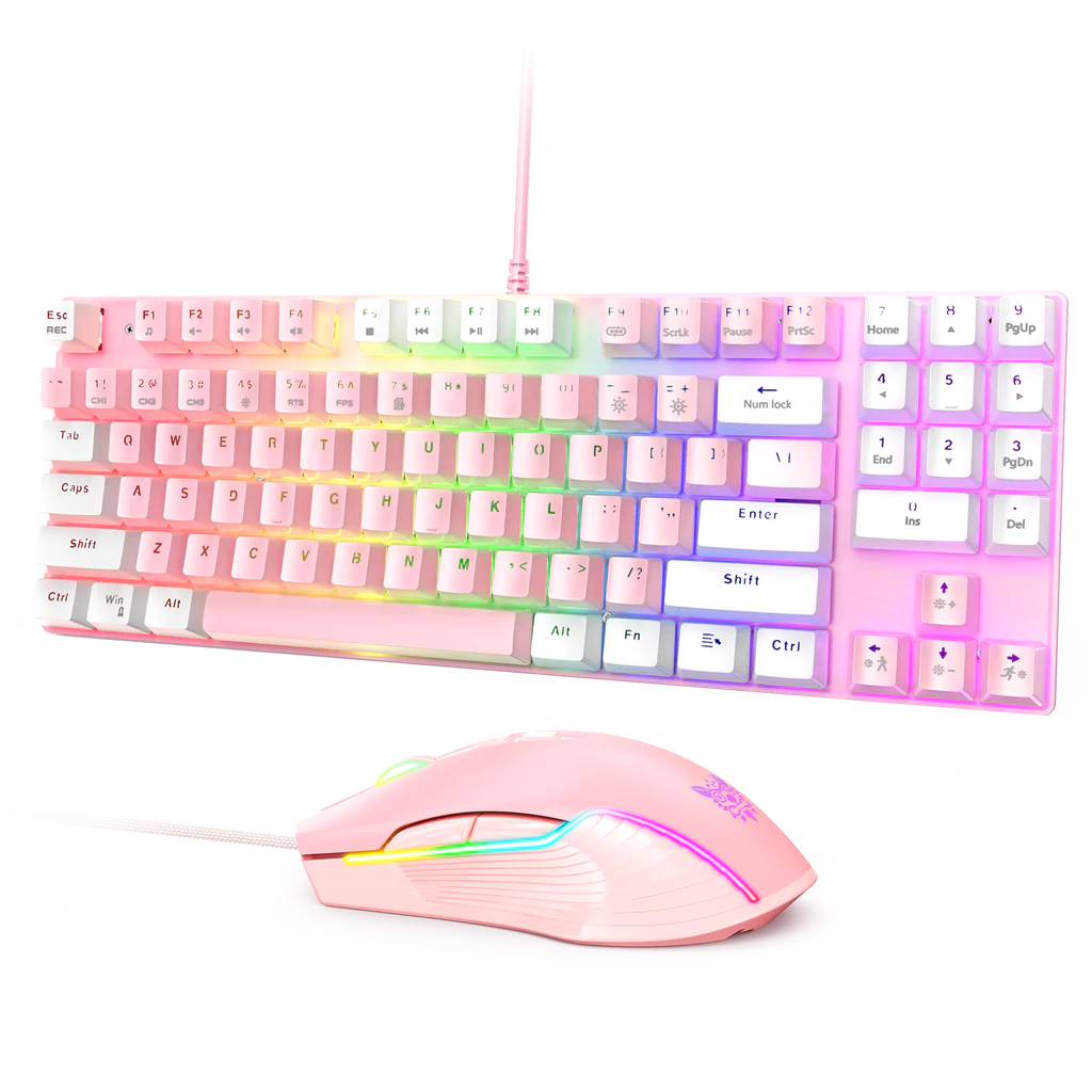 Onikuma G26 Wired Mechanical Keyboard + Cw905 Mouse Set - White Pink - Gameonjo