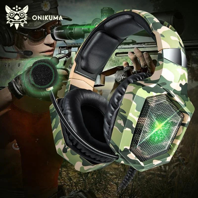 Onikuma k8 wired stereo gaming headphones with mic led lights - headsets