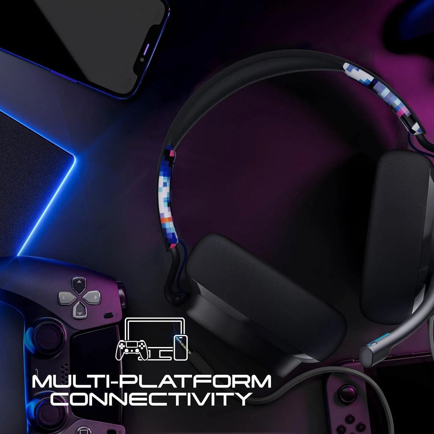 Skullcandy slyr pro wired over-ear gaming headset - blue digi hype - headsets