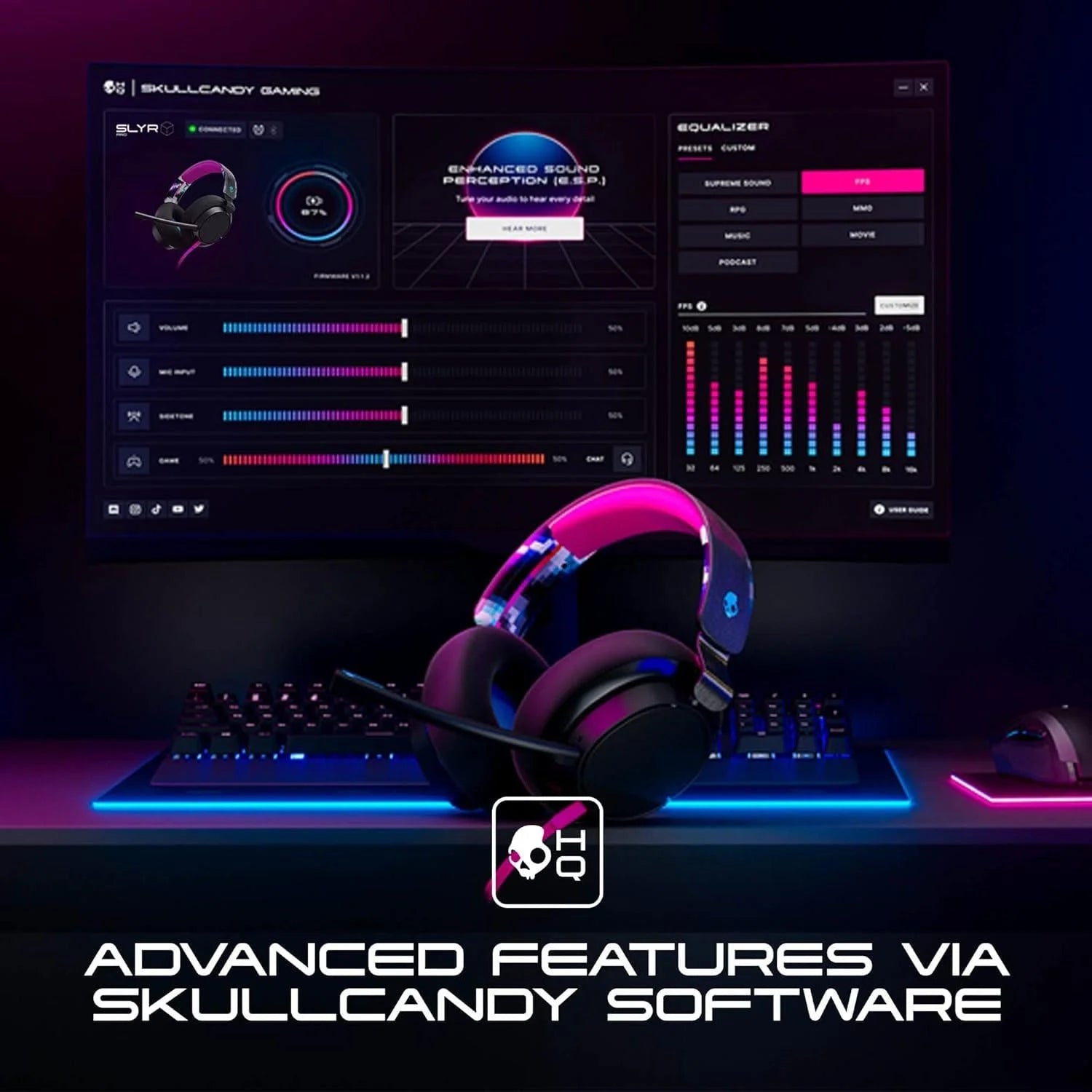 Skullcandy slyr pro wired over-ear gaming headset - blue digi hype - headsets