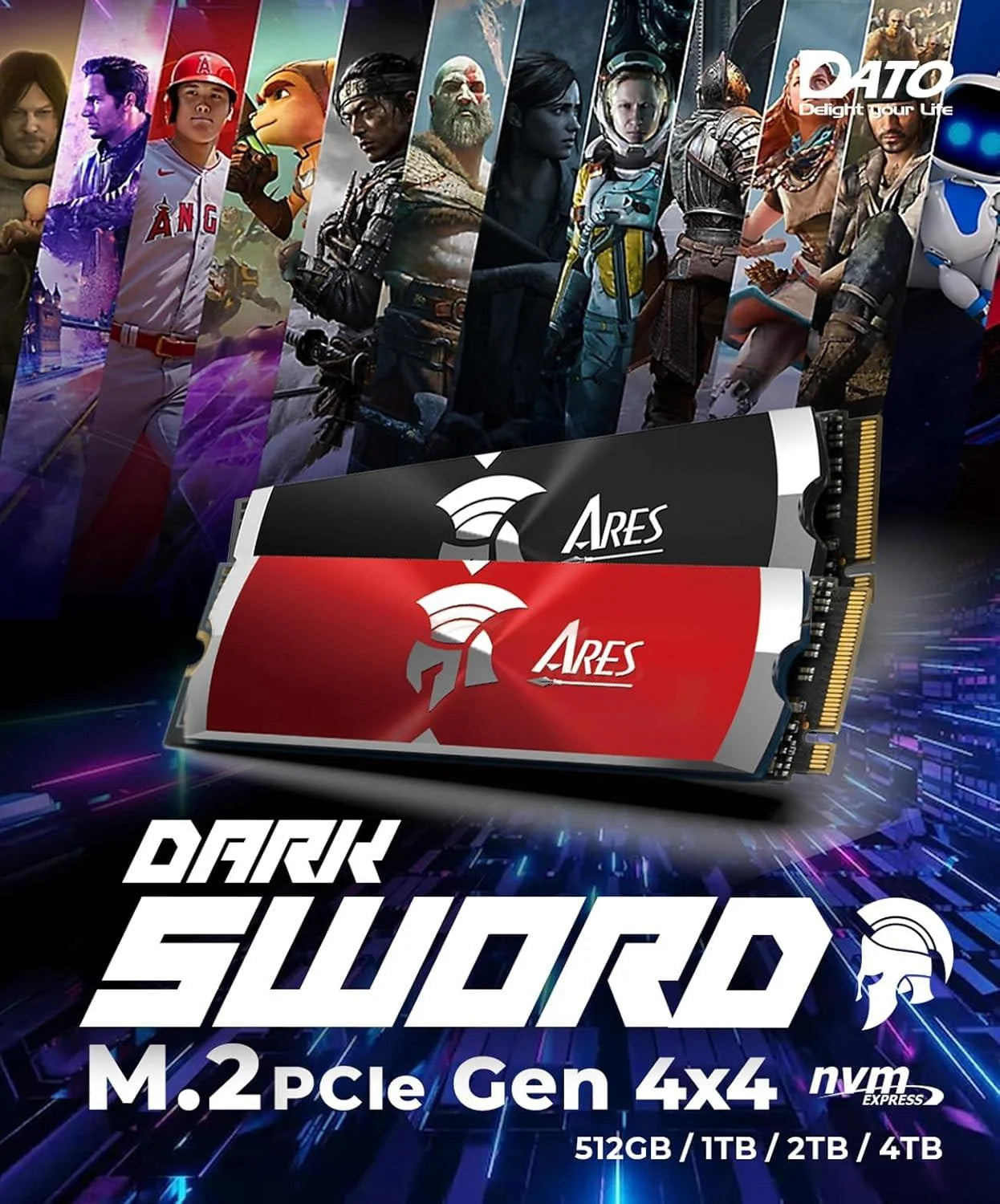Dato 1tb internal ssd with heatsink m.2 2280 pcie gen4 x4 compatible with ps5 up to 7200/6850 mb/s series ares dark