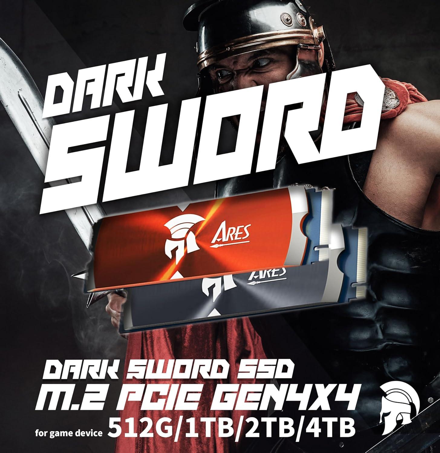 Dato 1tb internal ssd with heatsink m.2 2280 pcie gen4 x4 compatible with ps5 up to 7200/6850 mb/s series ares dark
