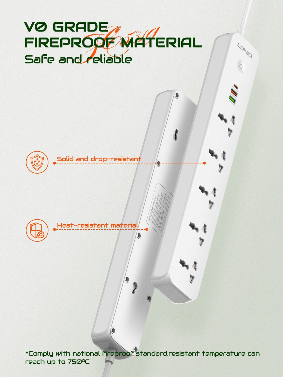 Ldnio sc5319 multi socket extension lead with 5 ac 3 usb power socket plug extender 2m