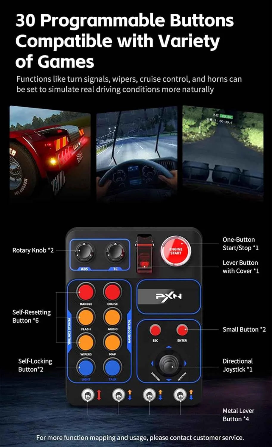 Pxn cb1 racing button box pc usb - simulation racing instrument center control - racing