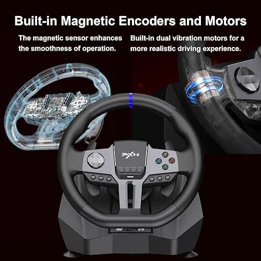 Pxn-v9 gen2 racing steering wheel for xbox and pc - 270/900° adjustable car game controller - racing