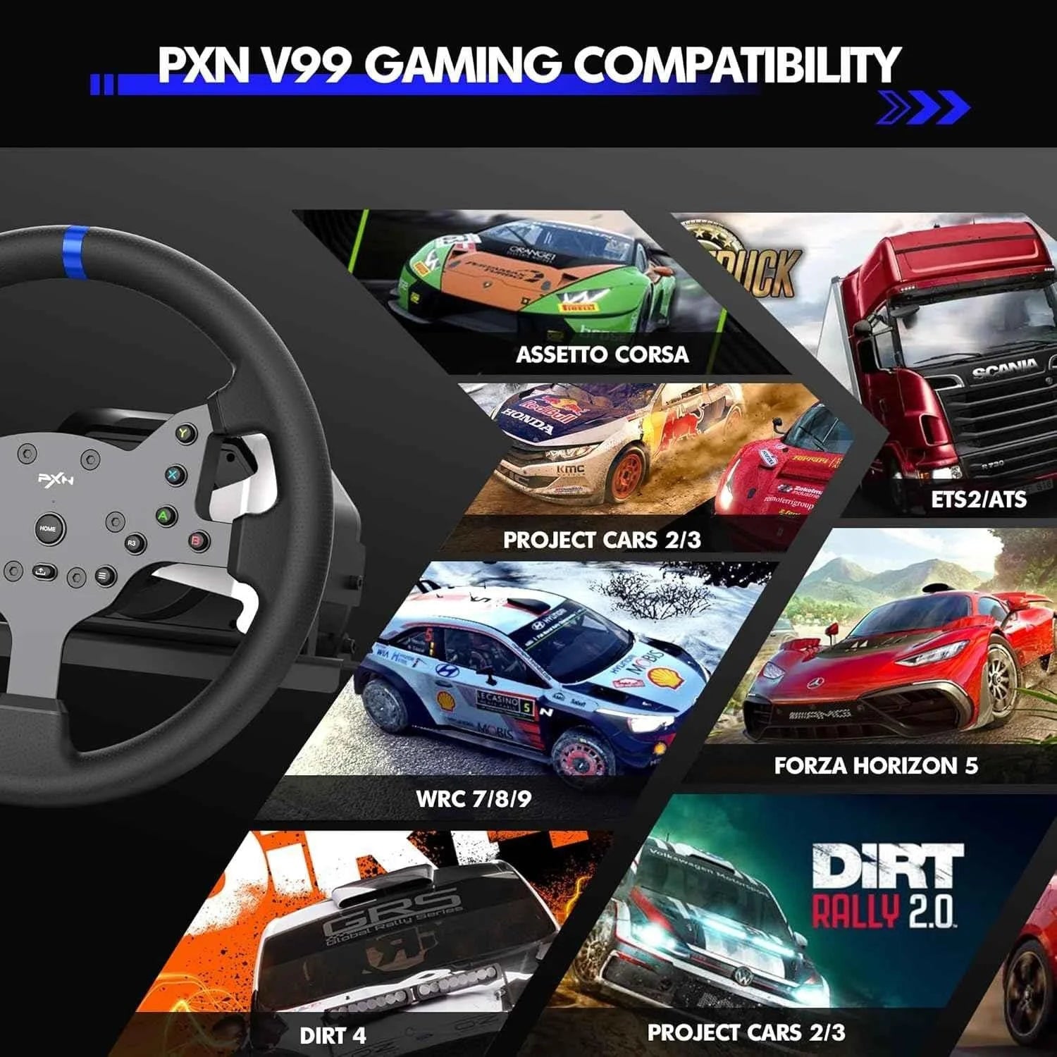Pxn v99 racing wheel - gaming racing wheel with pedals and driving force feedback - racing