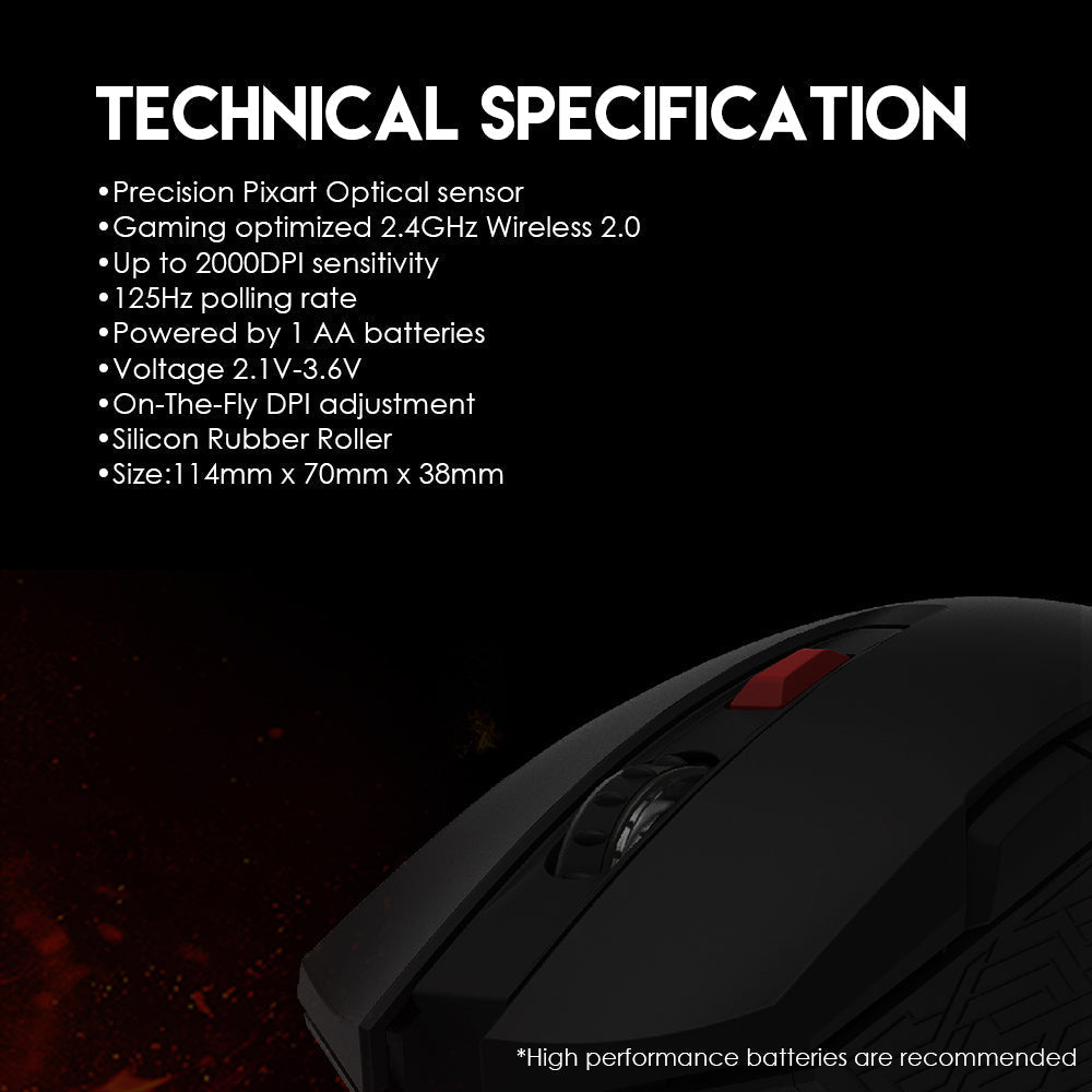 Raigor Ii Wg10 Wireless 2.4ghz Pro-gaming Mouse - Gameonjo