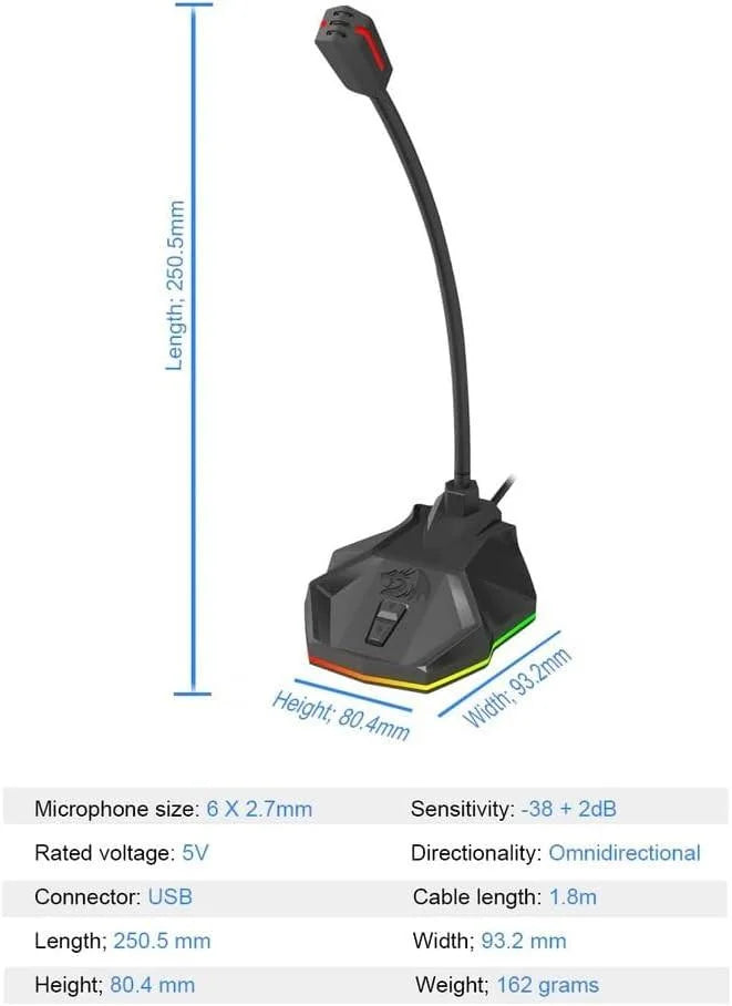 Redragon gm99 stix usb rgb gaming stream desktop microphone - streaming