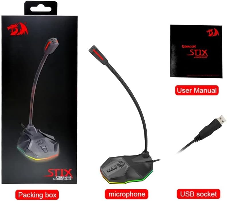 Redragon Gm99 Stix Usb Rgb Gaming Stream Desktop Microphone to to Streaming Podcasting,studio Recording,youtube,skype