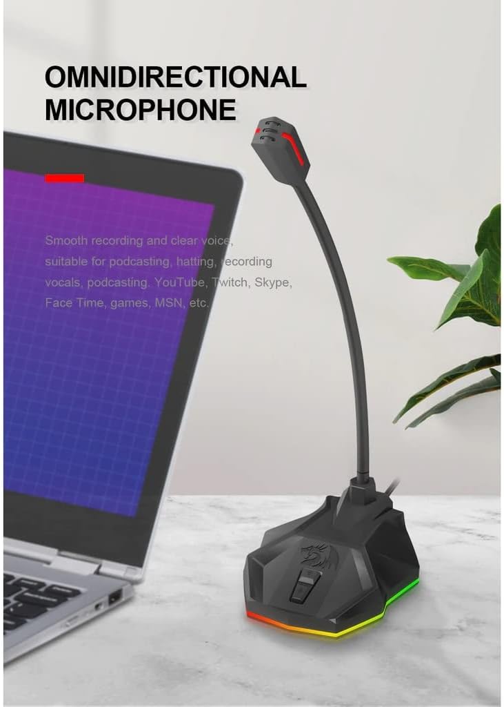 Redragon Gm99 Stix Usb Rgb Gaming Stream Desktop Microphone to to Streaming Podcasting,studio Recording,youtube,skype