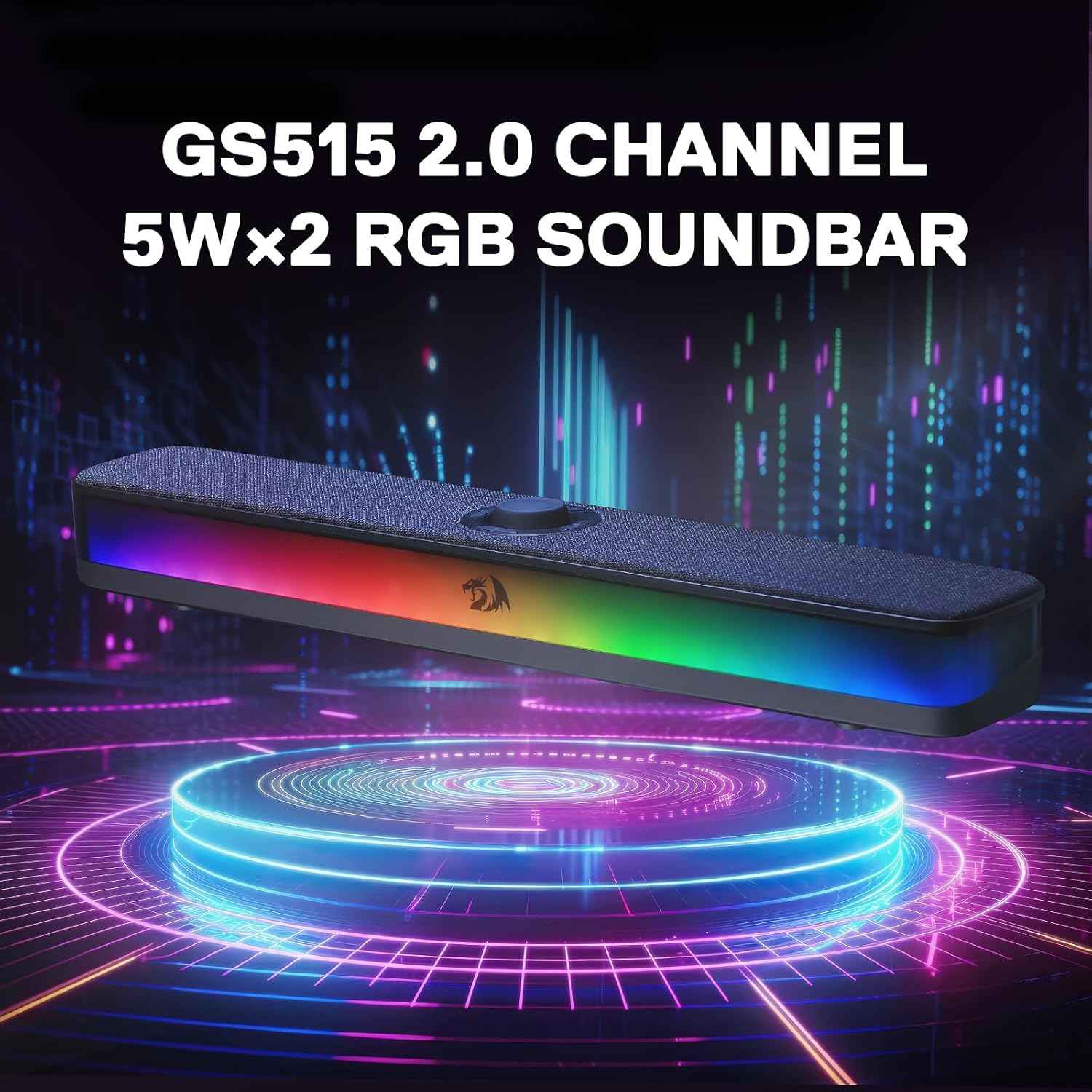 Redragon Gs515 Rgb Desktop Soundbar, 2.0 Channel Stereo Computer Speakers