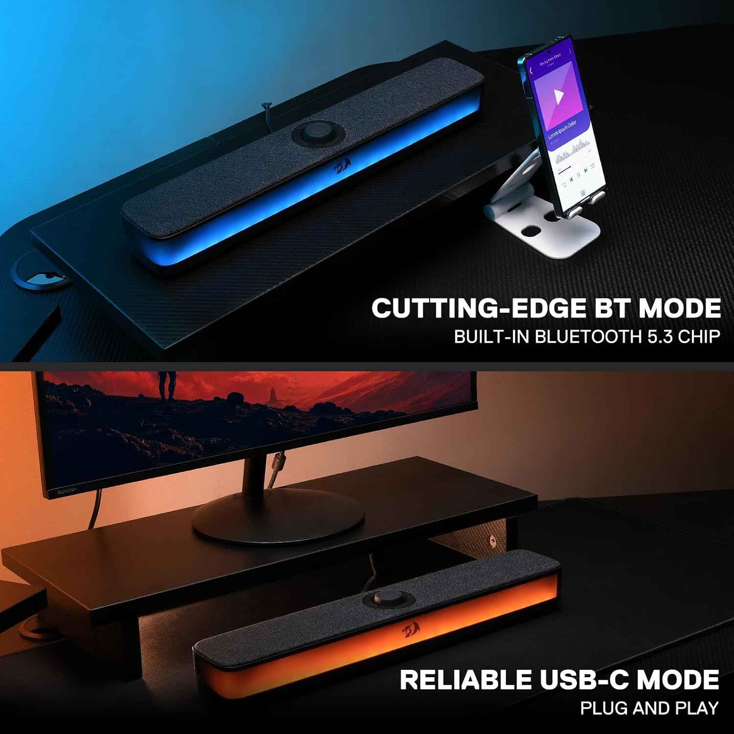 Redragon Gs515 Rgb Desktop Soundbar, 2.0 Channel Stereo Computer Speakers