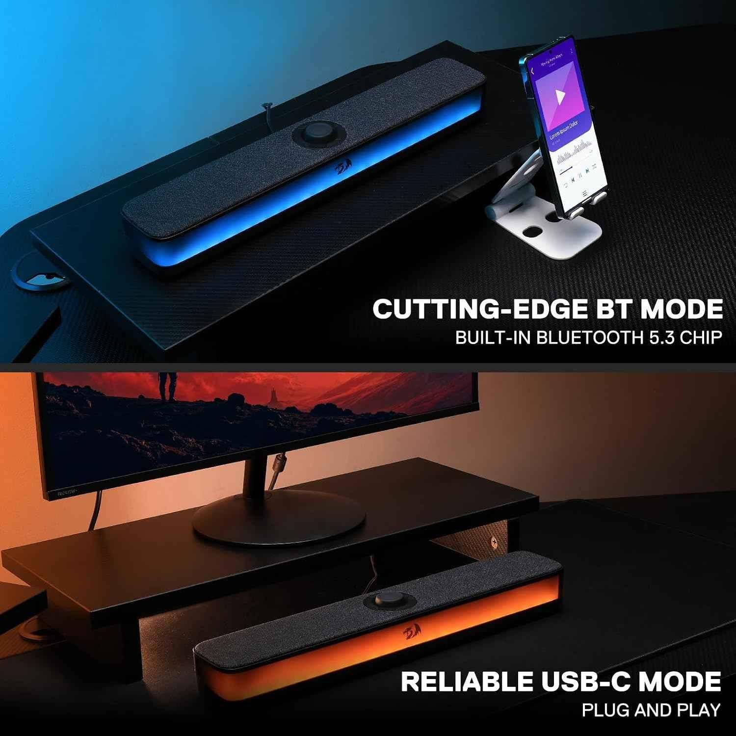 Redragon gs515 rgb soundbar - 2.0 channel stereo computer speakers for enhanced audio experience - audio | speakers