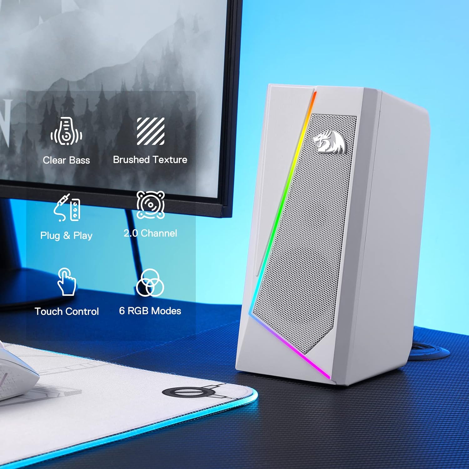 Redragon Gs520 Rgb Desktop Speakers White - Gameonjo