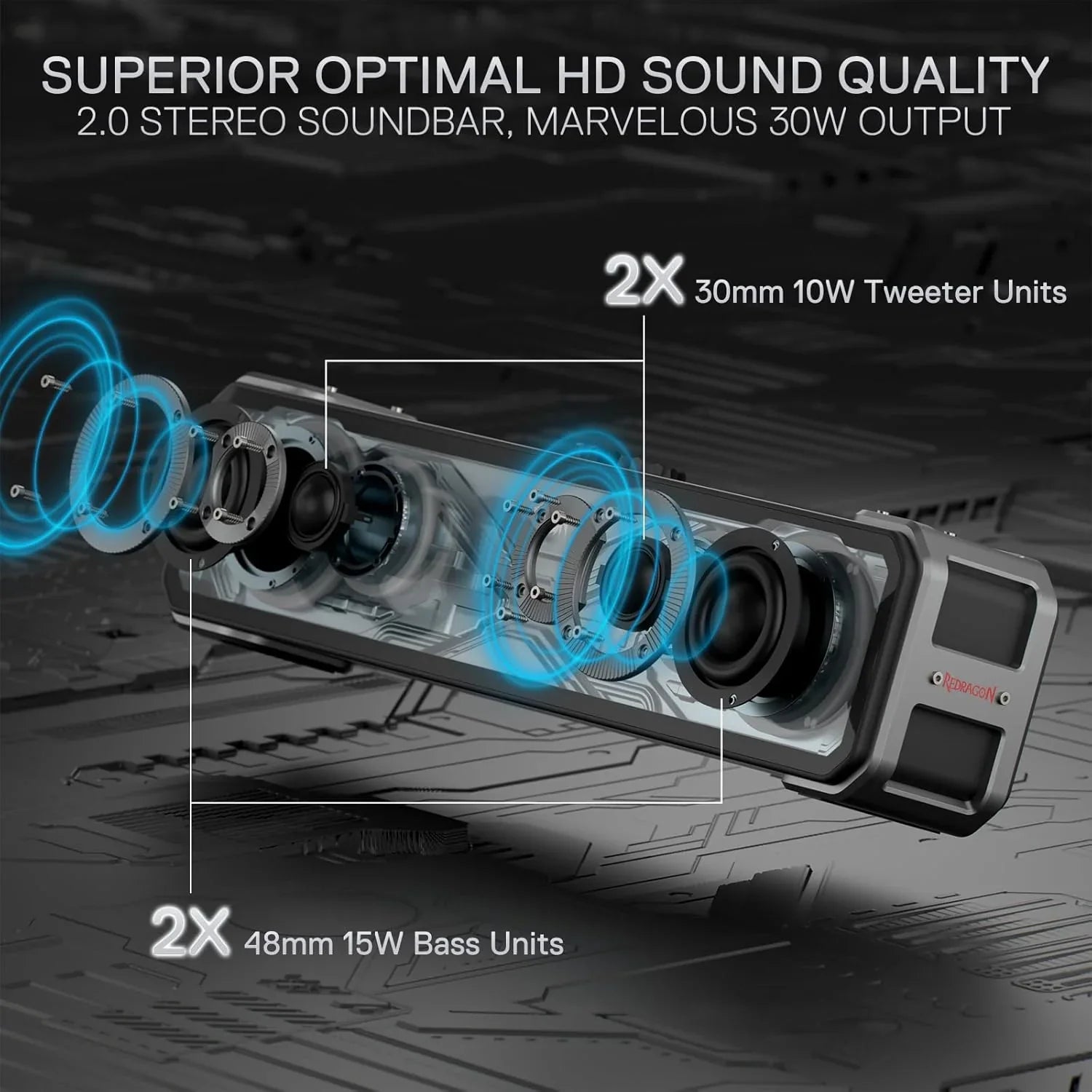 Redragon Gs817 Rgb Desktop Soundbar, 2.0 Channel Stereo Speakers for Desktop W/massive 30w Max Power, Touch-control, Bluetooth 5.3 & 3.5mm Aux Inputs, Black