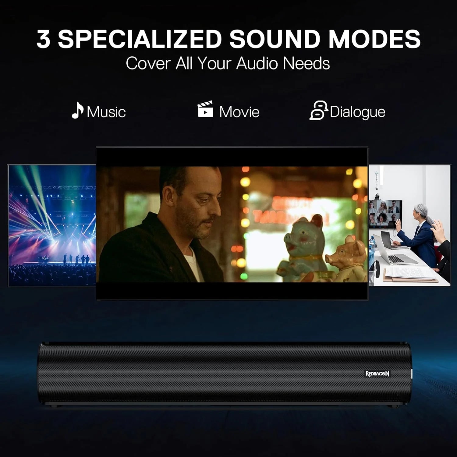 Redragon gs821 soundbar for tv home theater audio sound bar with hdmi arc/optical/bt 5.3 hi-fi stereo system with 3 eq