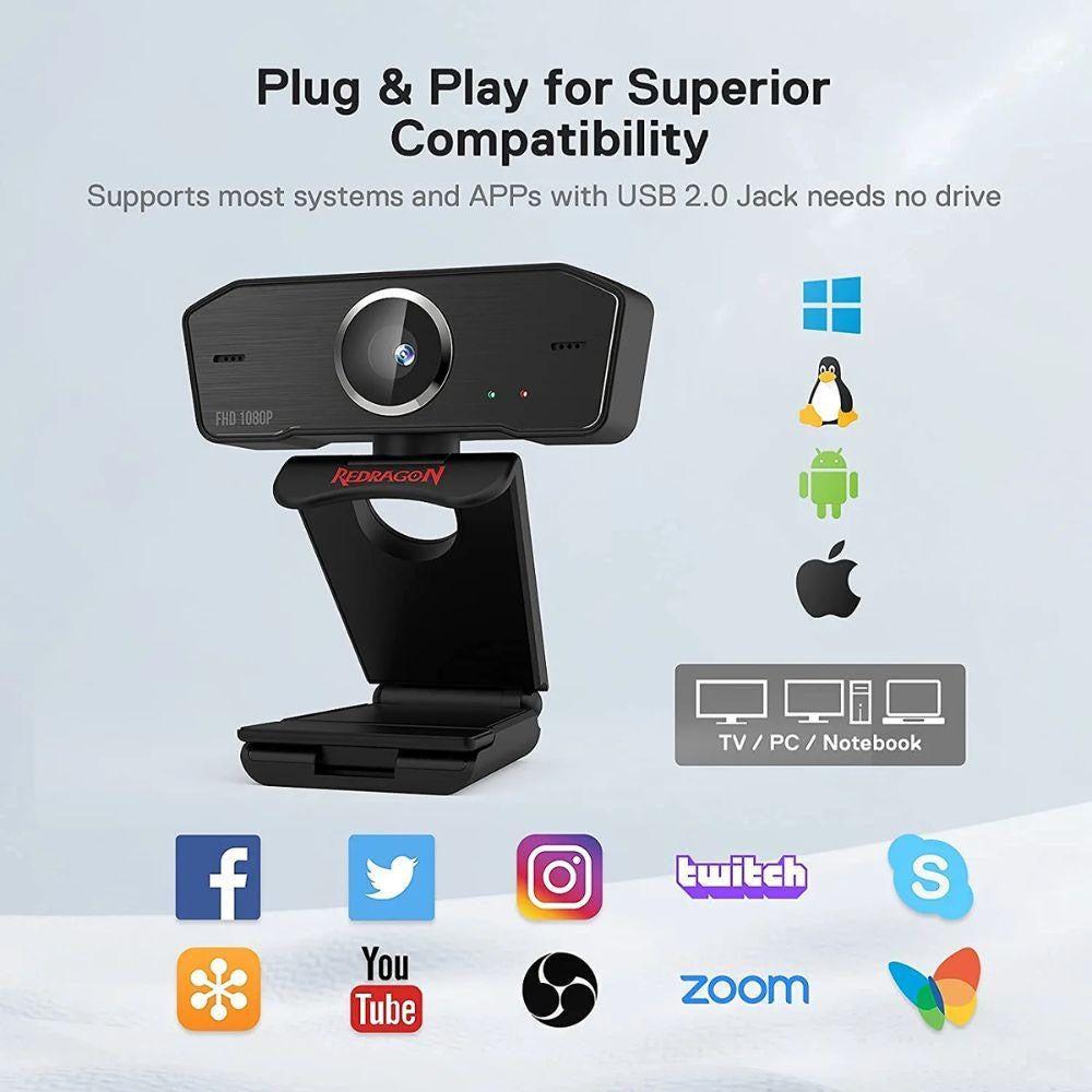 Redragon Gw800 Hitman 1080p Webcam with Built-in Dual Microphone - Gameonjo