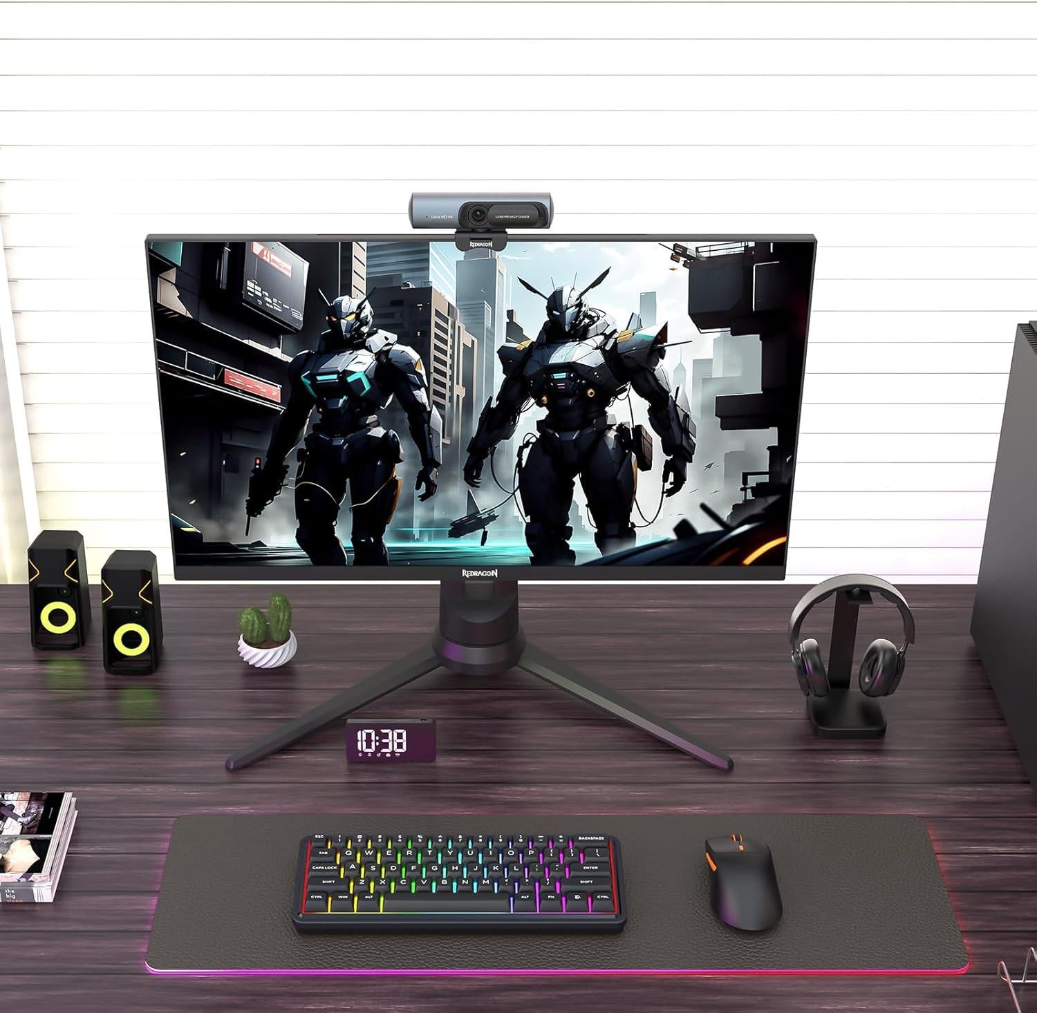 Redragon GW911 4K Webcam for PC, Ultra HD with Dual Noise-Cancelling Mic.