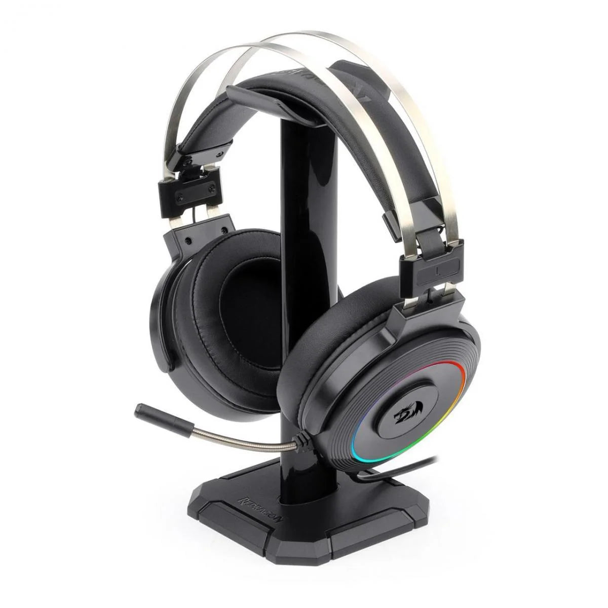 Redragon h320 lamia 7.1 surround sound volume control noise cancelling rgb light w/ stand - black - headsets