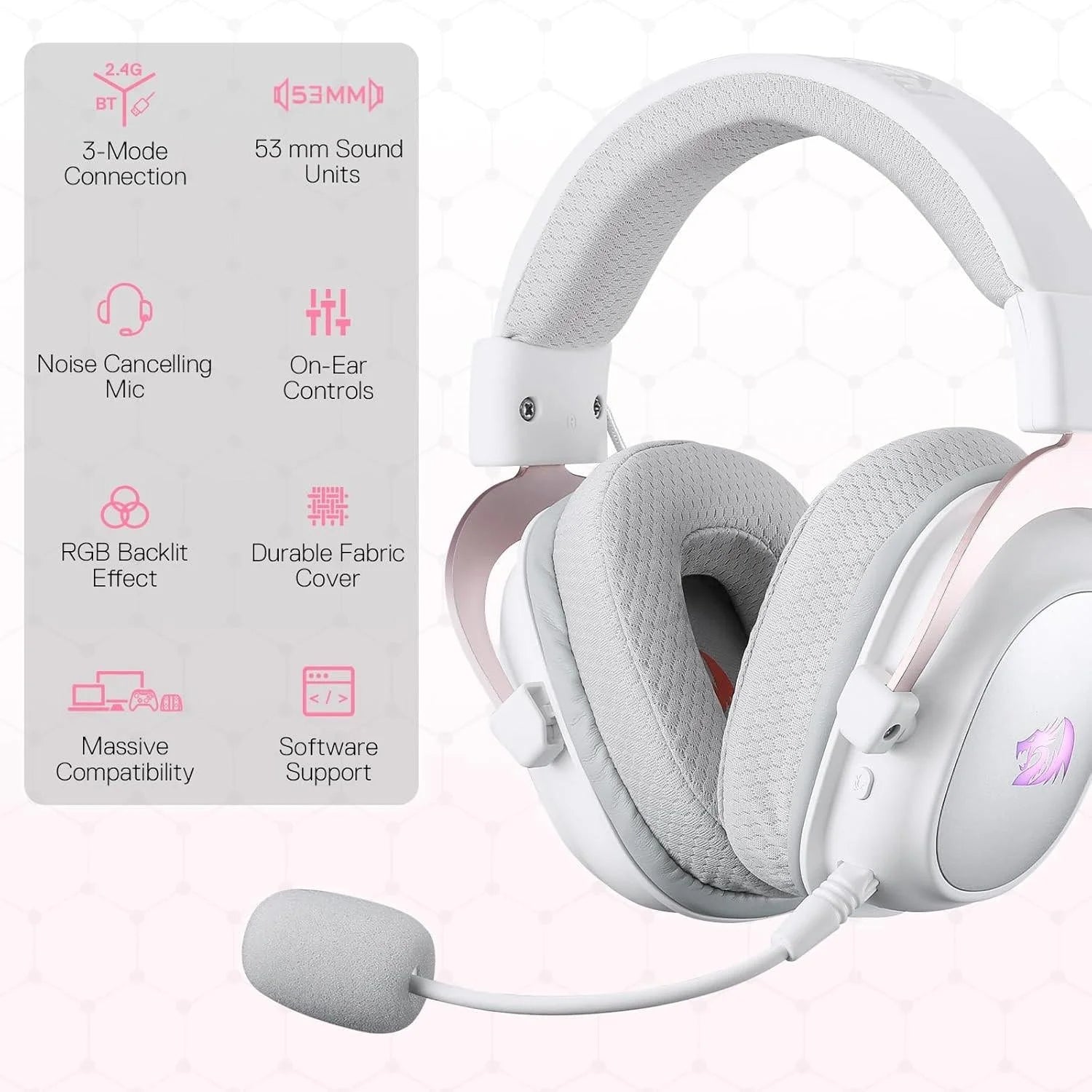 Redragon h510 pro 3-mode rgb gaming headset - 7.1 surround sound - audio | wireless headset
