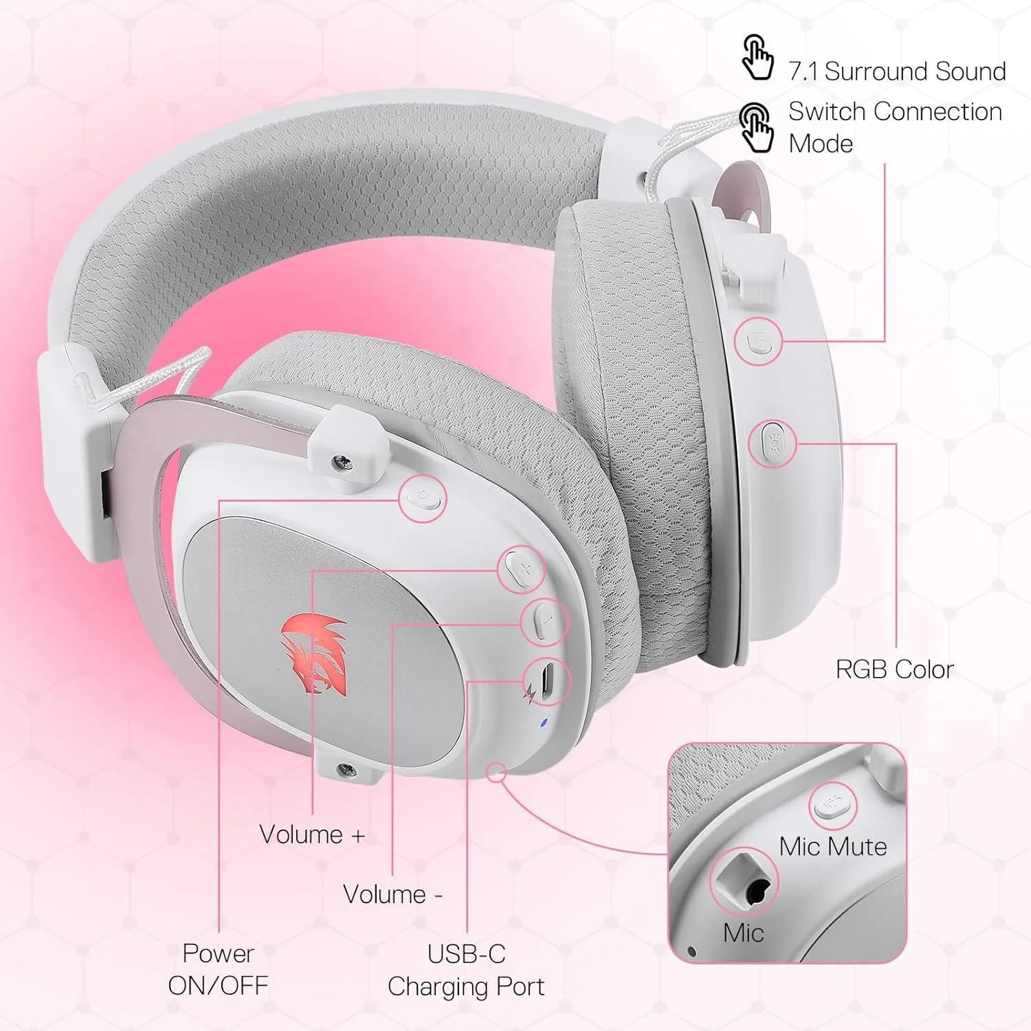 Redragon h510 pro 3-mode rgb gaming headset - 7.1 surround sound - audio | wireless headset