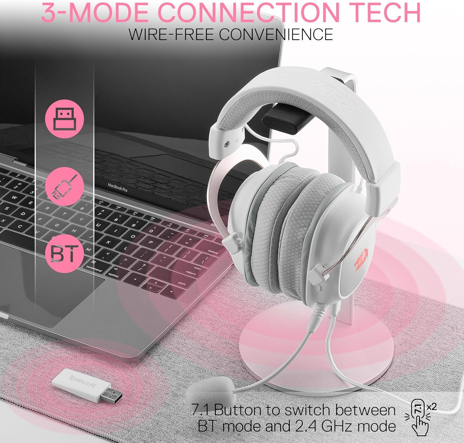 Redragon H510 Pro 3-mode Rgb Gaming Headset - 7.1 Surround Sound