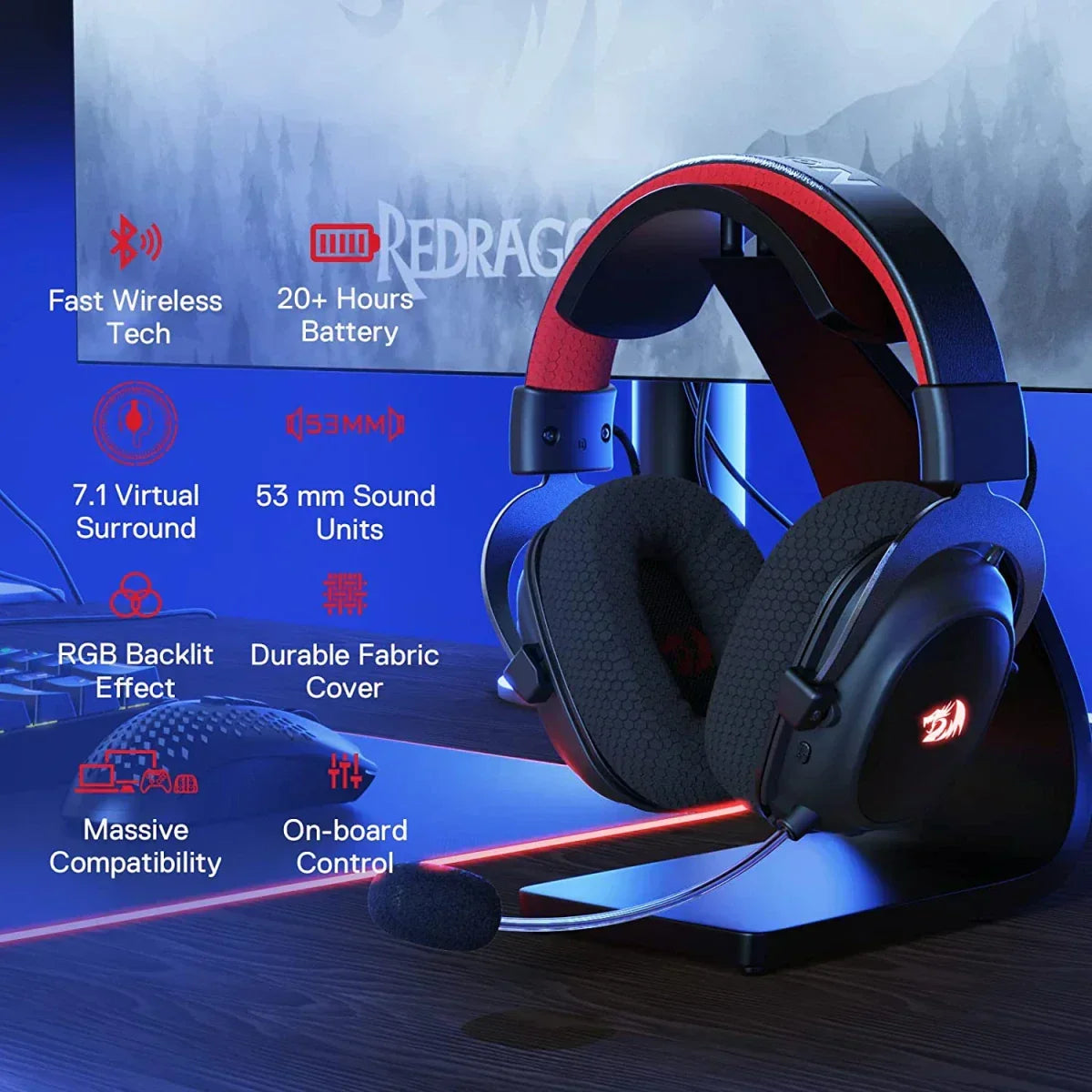 Redragon h510 zeus-x rgb wireless 7.1 - headsets