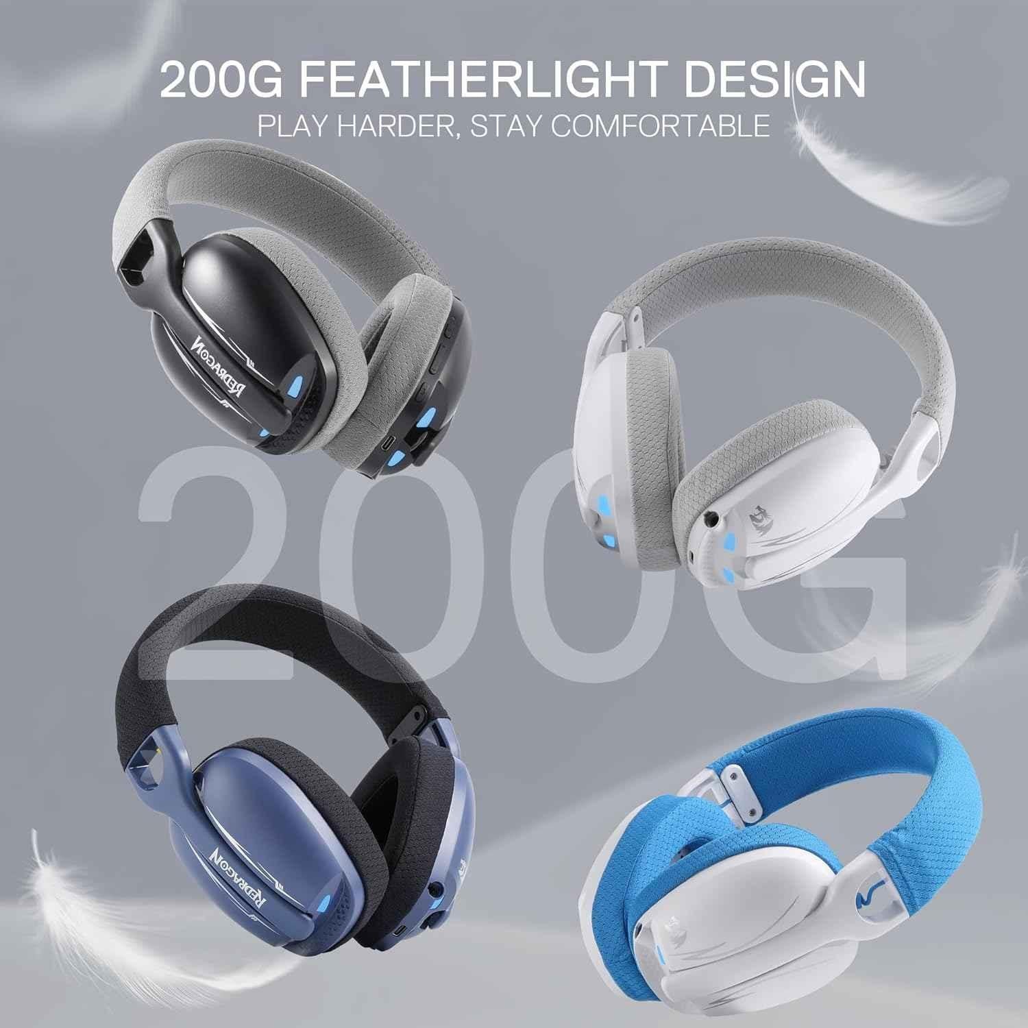 Redragon h878 gaming headset - lightweight 3-mode wireless with blue lighting and 7.1 surround sound - audio | wireless