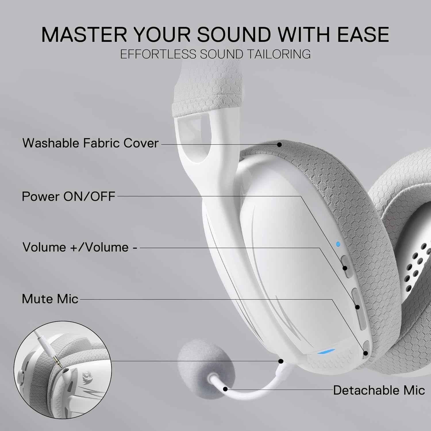 Redragon h878 wireless gaming headset - lightweight 3-mode design with blue lighting and 7.1 surround sound - audio