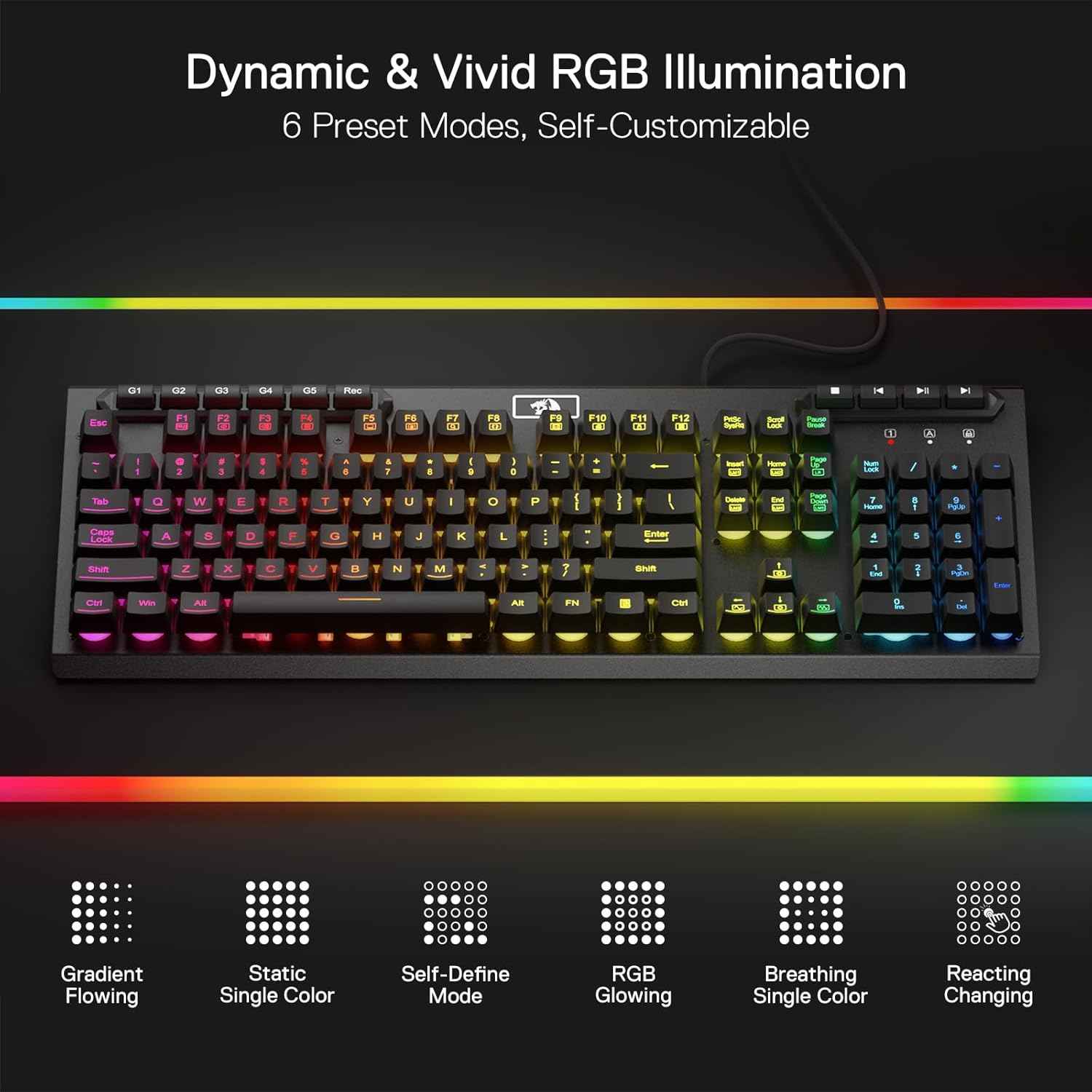 Redragon K513 Rgb Membrane Gaming Keyboard, Standard 104 Keys Linear