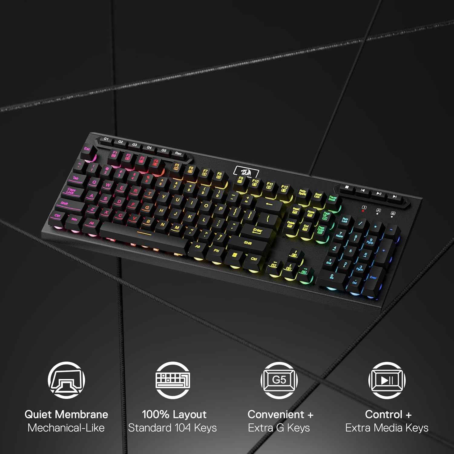Redragon K513 Rgb Membrane Gaming Keyboard, Standard 104 Keys Linear