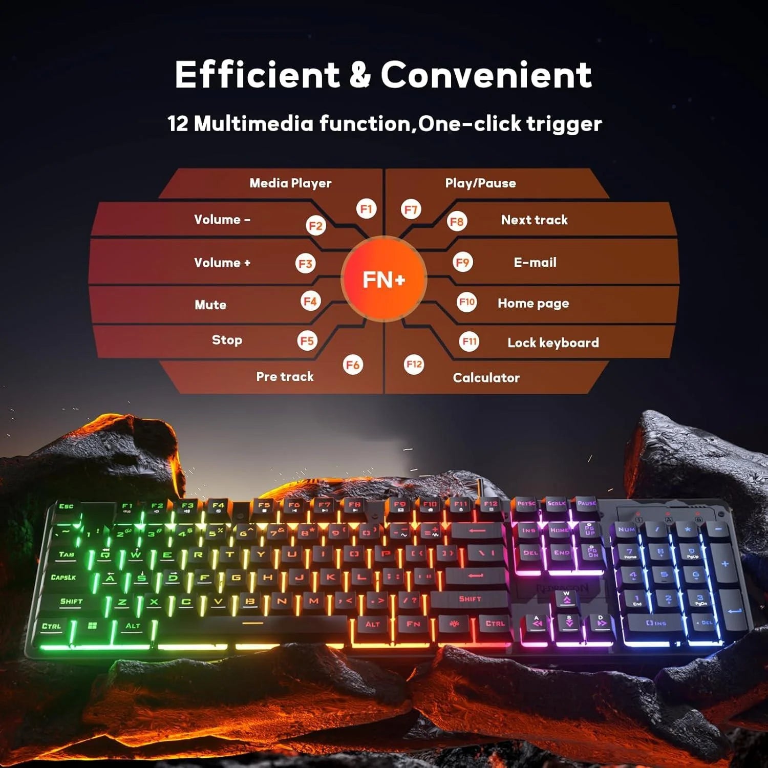 Redragon k521 upgrade rainbow led gaming keyboard 104 keys - keyboard