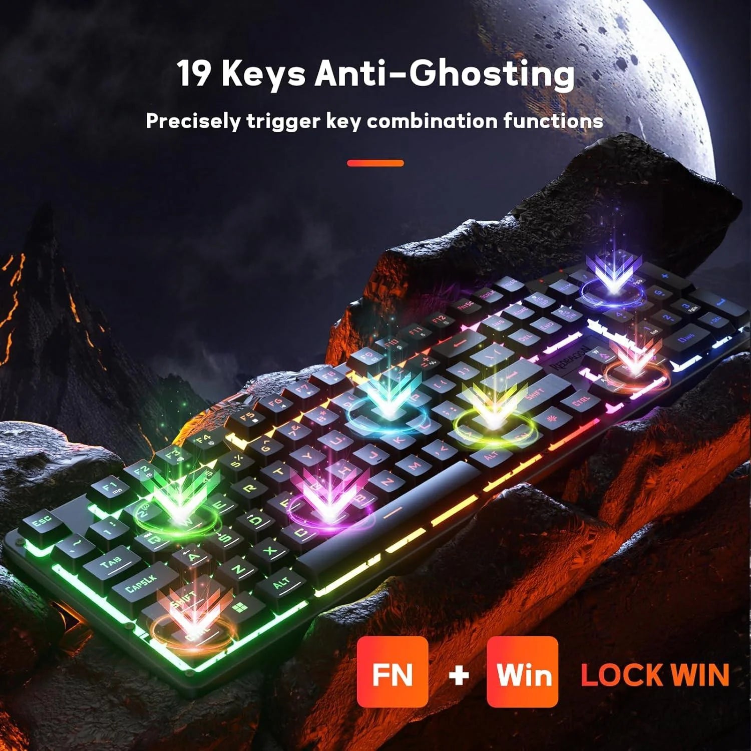 Redragon k521 upgrade rainbow led gaming keyboard 104 keys - keyboard