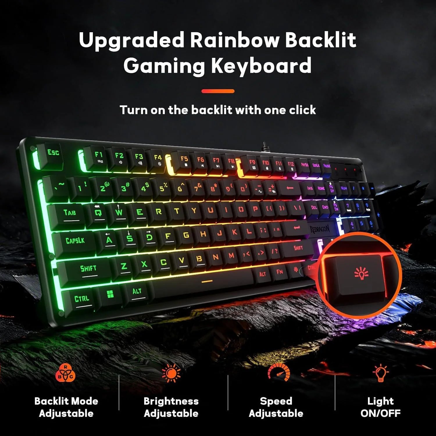 Redragon k521 upgrade rainbow led gaming keyboard 104 keys - keyboard