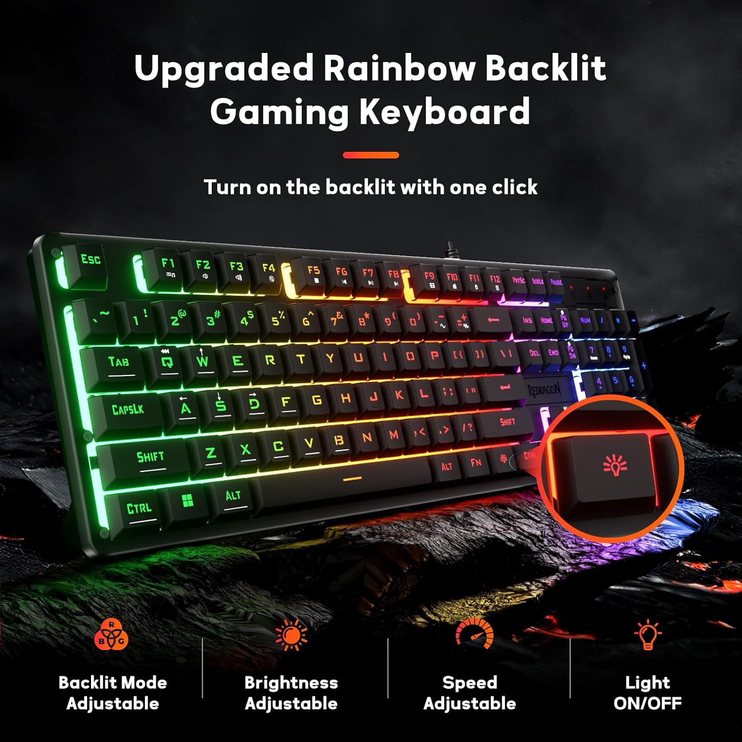 Redragon K521 Upgrade Rainbow Led Gaming Keyboard, 104 Keys