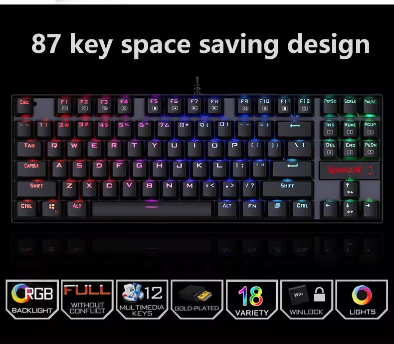 Redragon K552 Kumara 87 Keys Mechanical Gaming Keyboard Rgb Led Backlit Wired - Black - Gameonjo