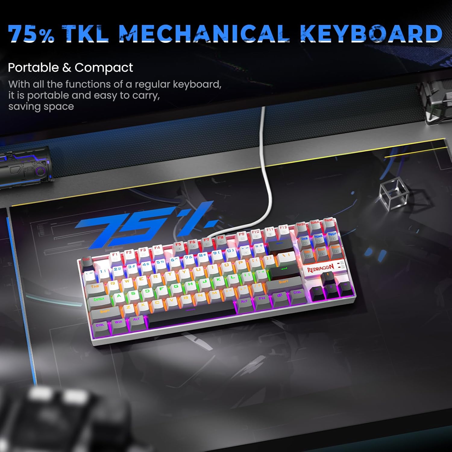 Redragon K552 Mechanical Gaming Keyboard, 87-key Compact (polar Monolith)