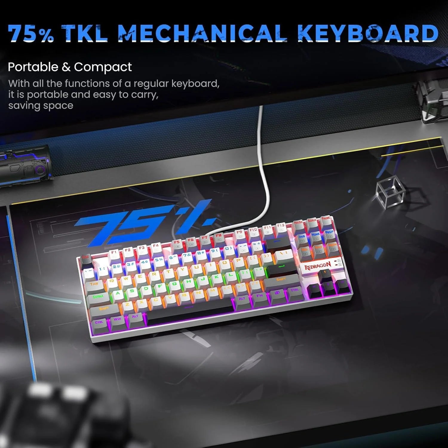 Redragon k552 mechanical gaming keyboard 87-key compact (polar monolith) - keyboard